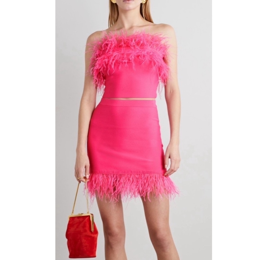 STAUD  Nellie Feather Top in Hot Pink- Small.